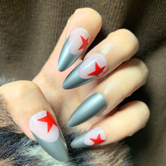 Red Star - Metallic Stilleto Chrome Finished Nails