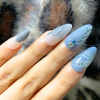 Blue Pearl - 3D Almond Shaped Press On Nails
